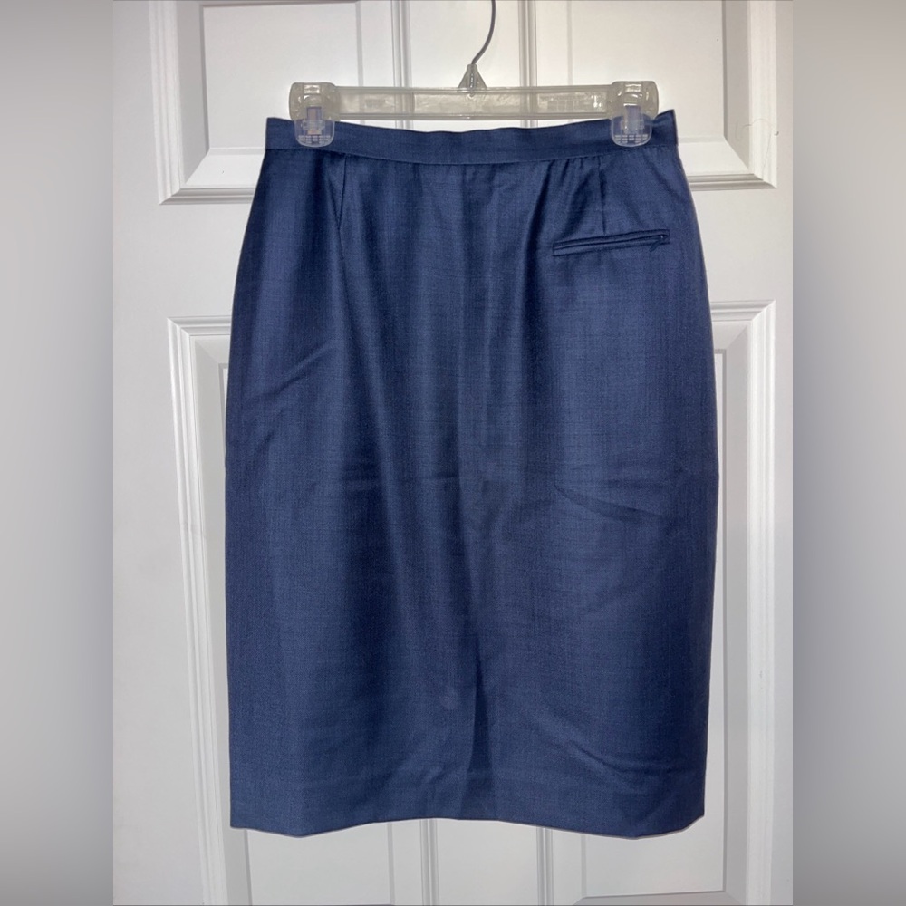 Vintage Burberrys 100% Merino Wool Navy Pencil Skirt Lined Sz 8